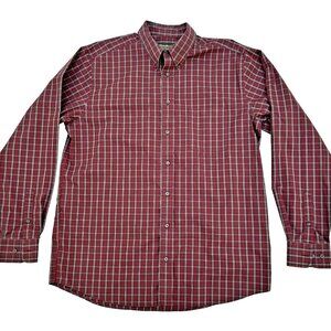 Eddie Bauer Burgundy Plaid Relaxed Wrinkle Resistant Shirt Button Down Size TL
